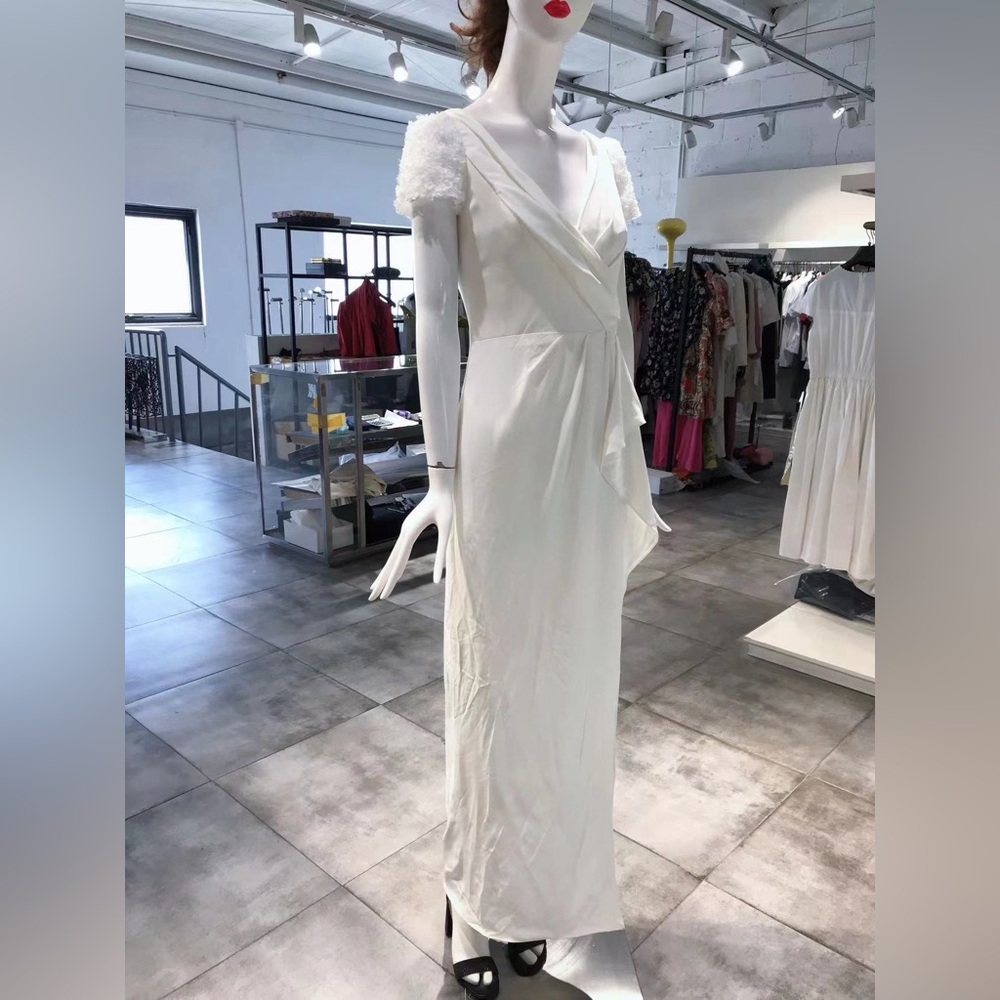 Jenny Packham White Puff Sleeve Gown with Slit